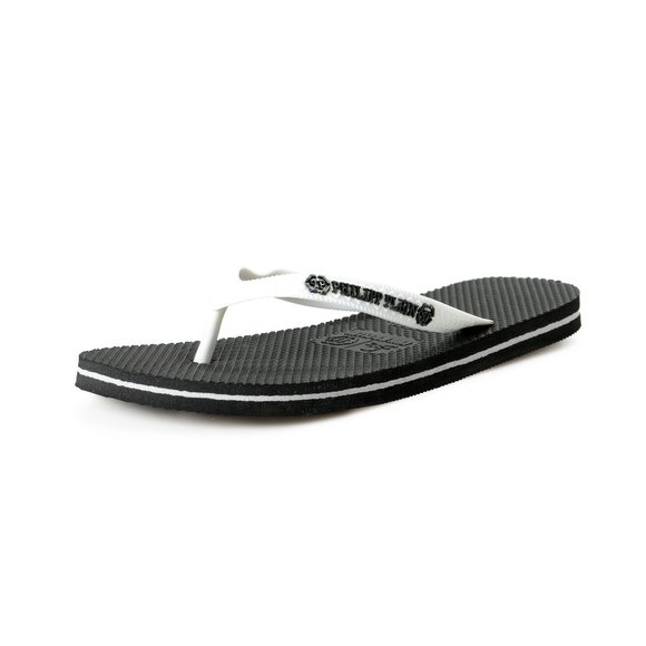 Philipp Plein Black/White Rubber Logo Print Flip Flops Shoes main image 3